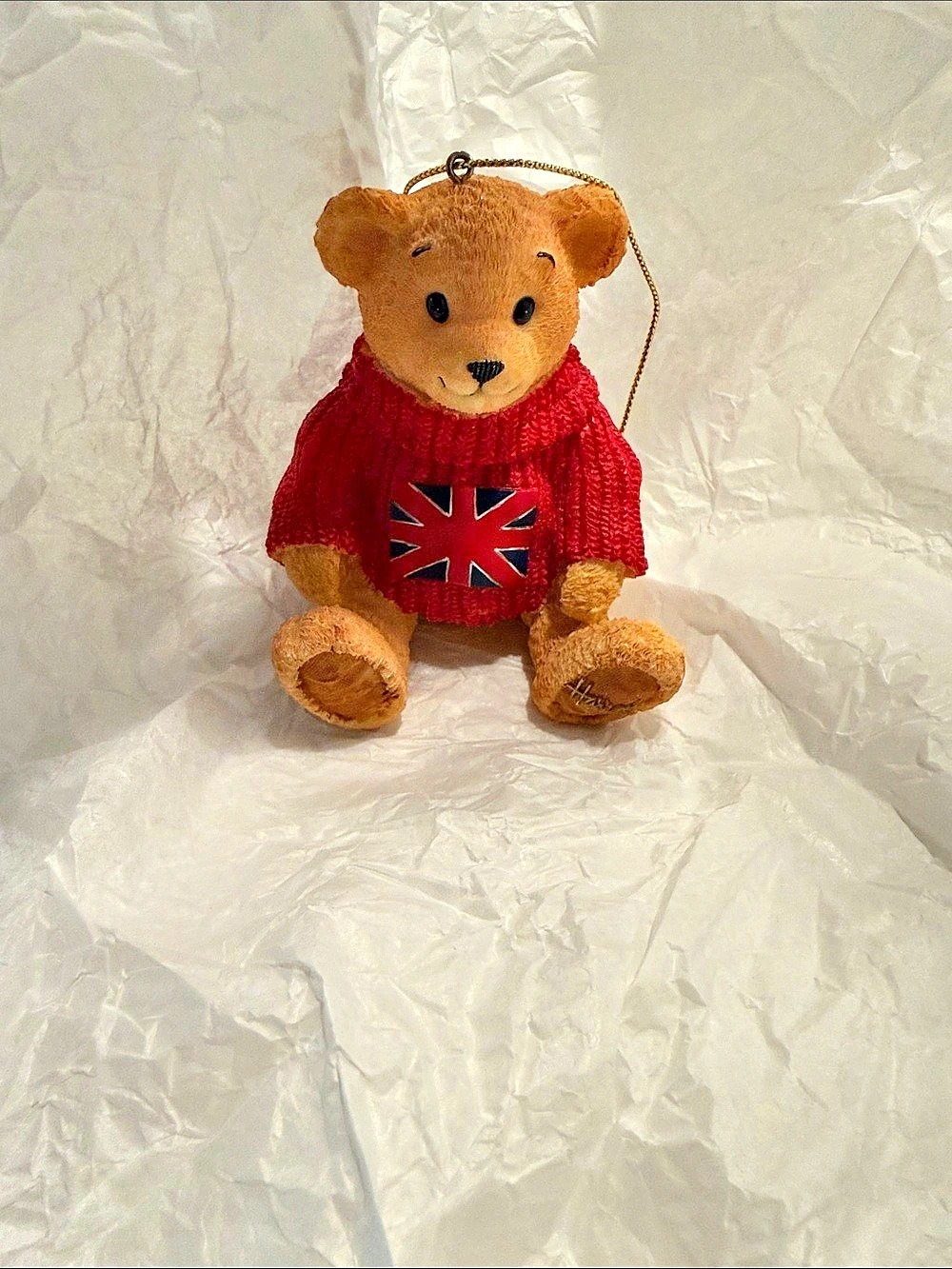 Harrods Resin Bear Ornament with Union Jack Sweater, Red & Brown
